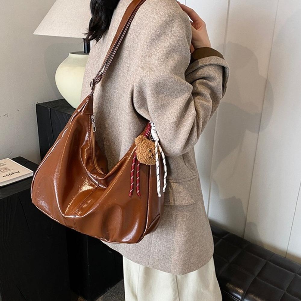 Zipper PU Leather Shoulder Bag Korean Style Women's Handbag Casual Hobo Bag  Daily