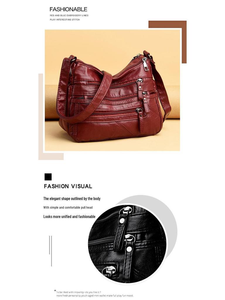 Women's 2021 Trendy Soft Leather Shoulder Bag - Large Capacity, All-Match, Middle-Aged Messenger Style