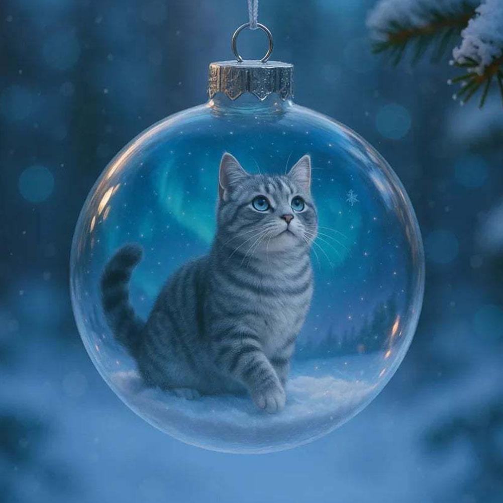 10cm Cute Cat Christmas 3D Crystal Glass Ornament Set 2D Flat Cat Acrylic Christmas Tree Pendant Festive Atmosphere Decoration