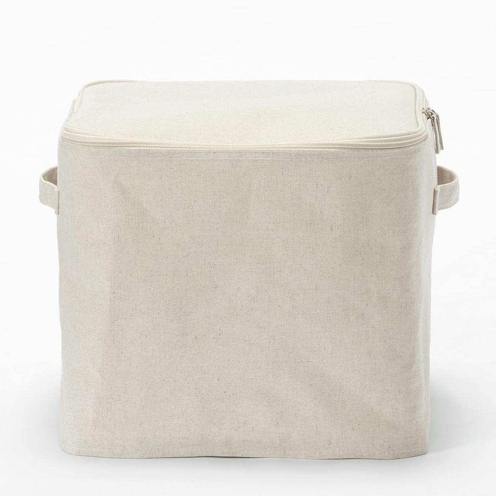 MUJI Soft 35cm W X 35cm D X 32cm Polyester Lid Product Suitable for Clothing Storage Box, Large, H, Linen, Included, Number 12403494,