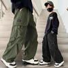 Boys Cargo Pants Children Spring Casual Trousers Children Autumn Straight Loose Pants Teenager Solid Color Wide-leg Clothing