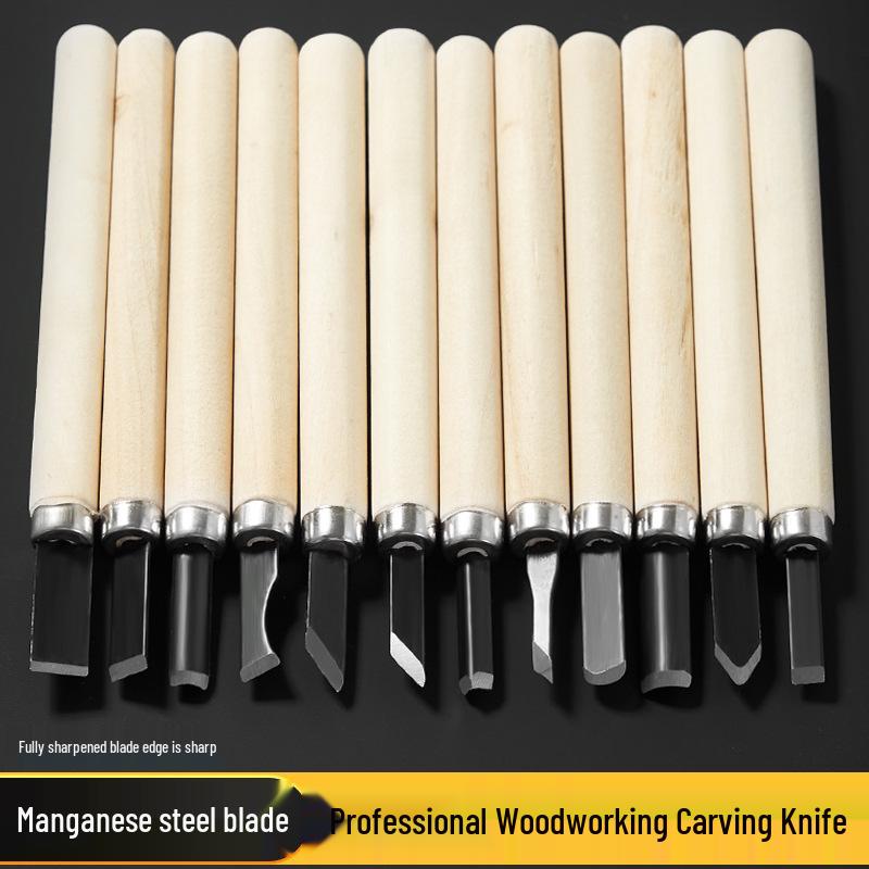 12-Piece Handmade Wood Carving & Engraving Knife Set with Student Art Eraser