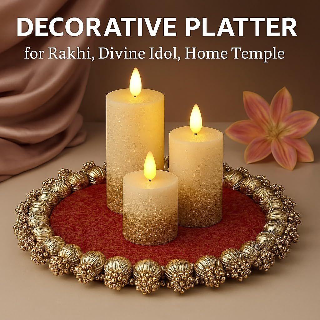 SATYAM KRAFT 1 Pc Handmade Jhumki Platter (10 Inch) with Gota Patti & Golden Moti