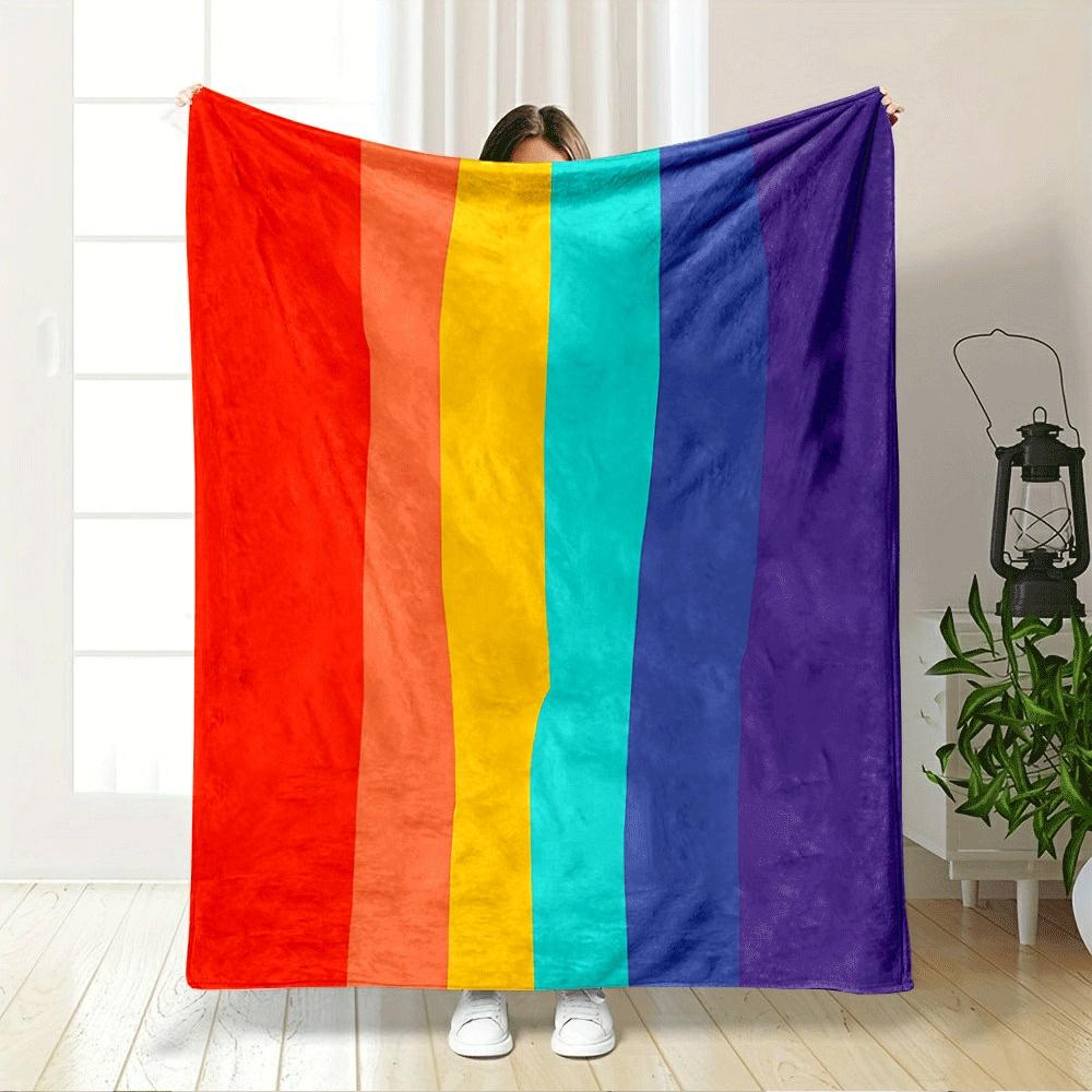 Vertical Wavy Stripes In Rainbow Colors: Red, Orange, Yellow, Blue, Purple. for All Seasons Blanket Lunch Break Throw Gift