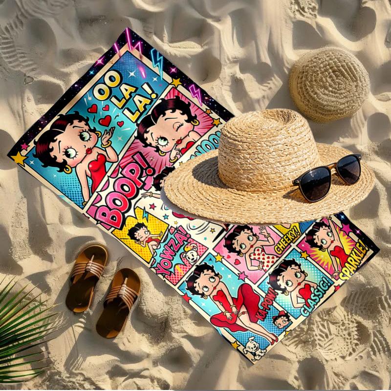 Betty Boop Print Beach Towel Design, Soft, Lightweight. for Home Bathroom, Spa, Pool, Yoga, Surfing, Camping, Gift for Family, Friend