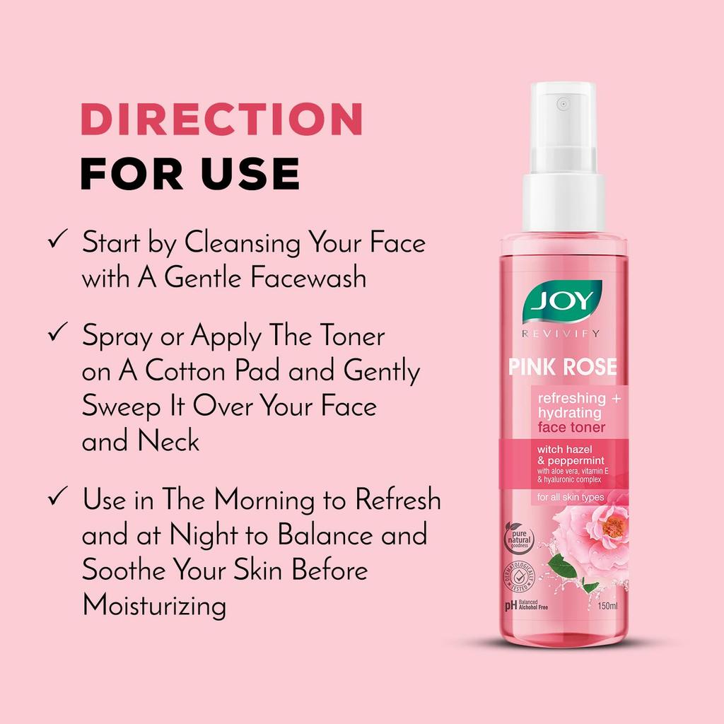 JOY Rosa Rosenwasser Toner mit Vitamin E, Hyaluronsäure & Aloe Vera, Alkoholfreier Feuchtigkeitsspendender Gesichtstoner 150ml