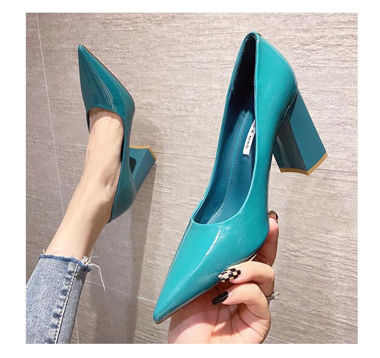 

Весна, лето и осень 2025 года новая женская профессиональная повседневная простая однотонная обувь с острым носком, с вырезом, на толстом каблуке, на высоком каблуке, модная 40 павлин голубой