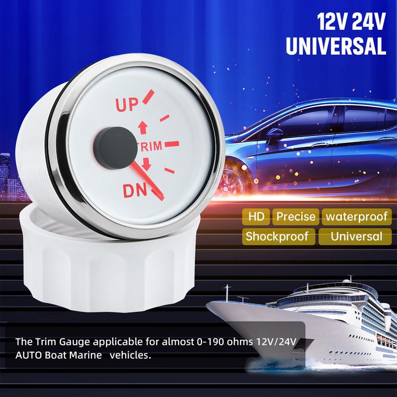 7 Color LED Backlight 52mm Trim Gauge 0-190ohm Trim Gauge Sensor For 12V 24V Car Boat Marine Boat Vehicles Up-Down Trim Meter