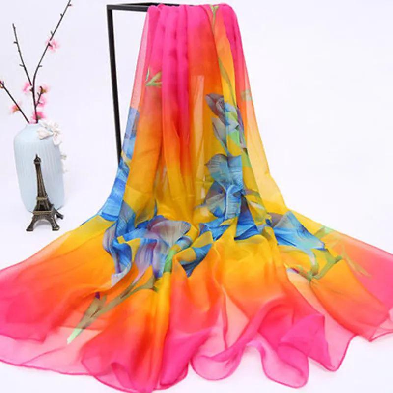 Asciugamano da Spiaggia Oversize in Chiffon Primavera e Autunno Donna Protezione Solare Sciarpa Floreale con Motivo Broccato Sciarpa Lunga