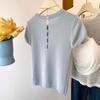 Light Blue Round Neck Short Sleeve Knit Top for Women