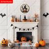 Happy Halloween Witch Gnome Pumpkin Round Wooden Hanging Sign, 2D Flat Printed Halloween Bat Wall Door Ornament, Spooky Farmhouse Holiday Decor Gift