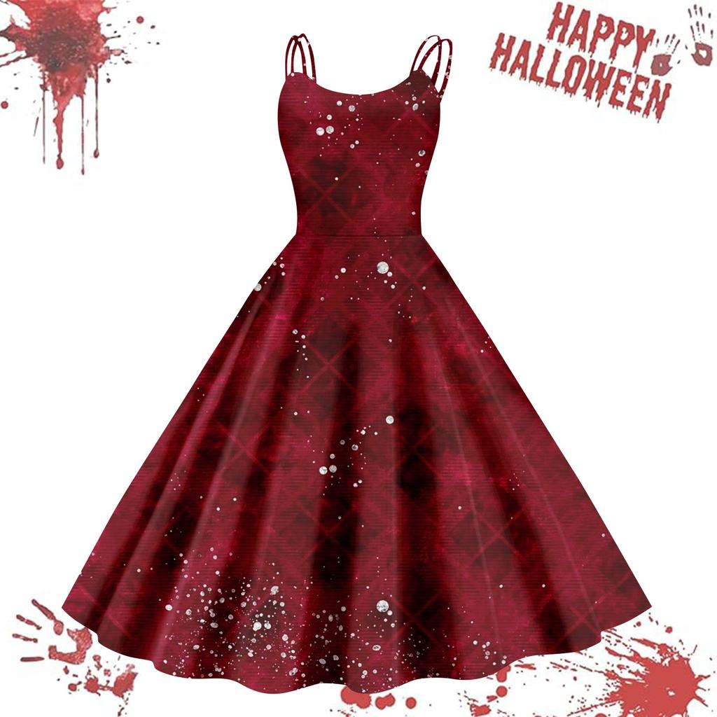 Women's Casual Halloween Printed Suspender Vintage Dress