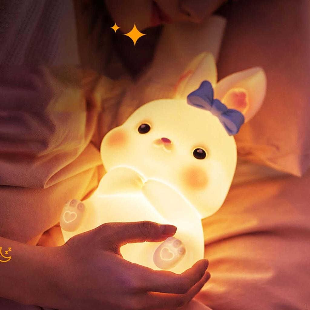 Adorable Bunny Silicone Night Light - Rechargeable Lamp for Nursery Soft Glow Kids