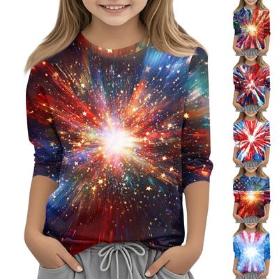 Children's Fashion Printed Round Neck Three-quarter Sleeve Top Casual T-shirt
