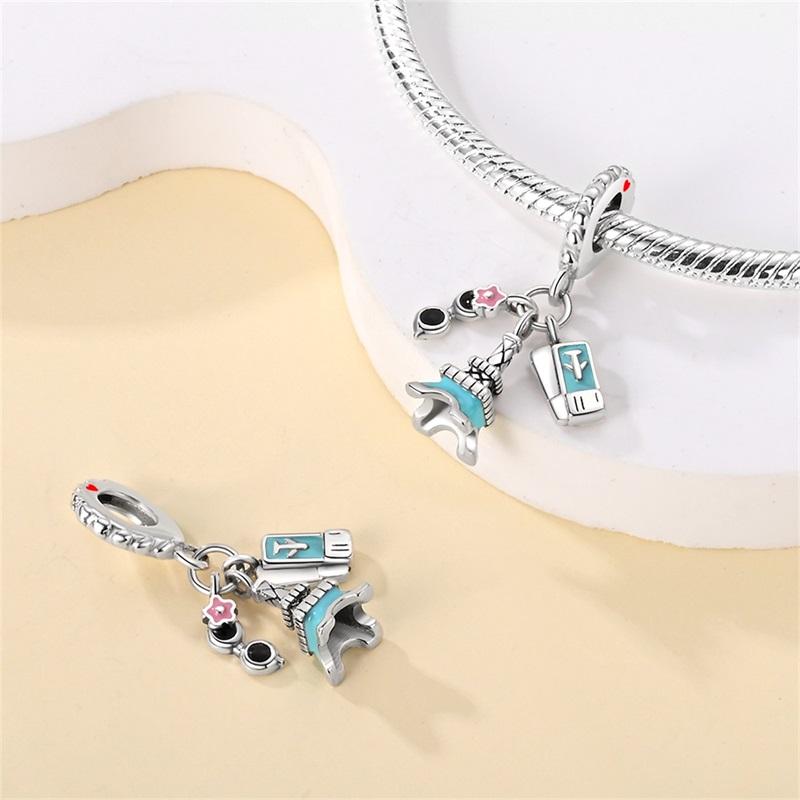 copper Fashion Travel Suitcase Camera Eiffel Tower Charm Bead Charms Pendants Compatible With Authentic Bracelets Do It Yourself Jewellery