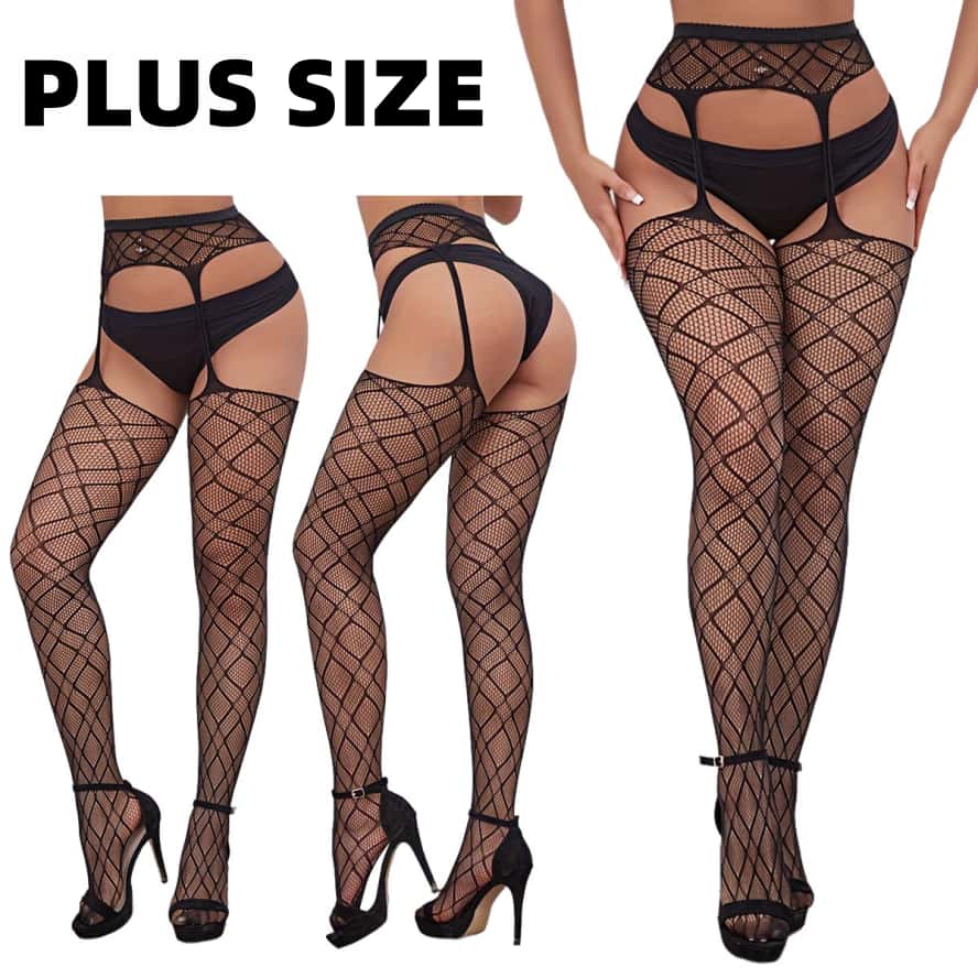 Plus Large Size Women Lace Fishnet Stockings Female Lingerie Tights Leggings Female High Waist Mesh Pantyhose for Women XXXL
