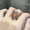 Elegante Anello Retro in Argento Thailandese con Granato Nero e Zirconi