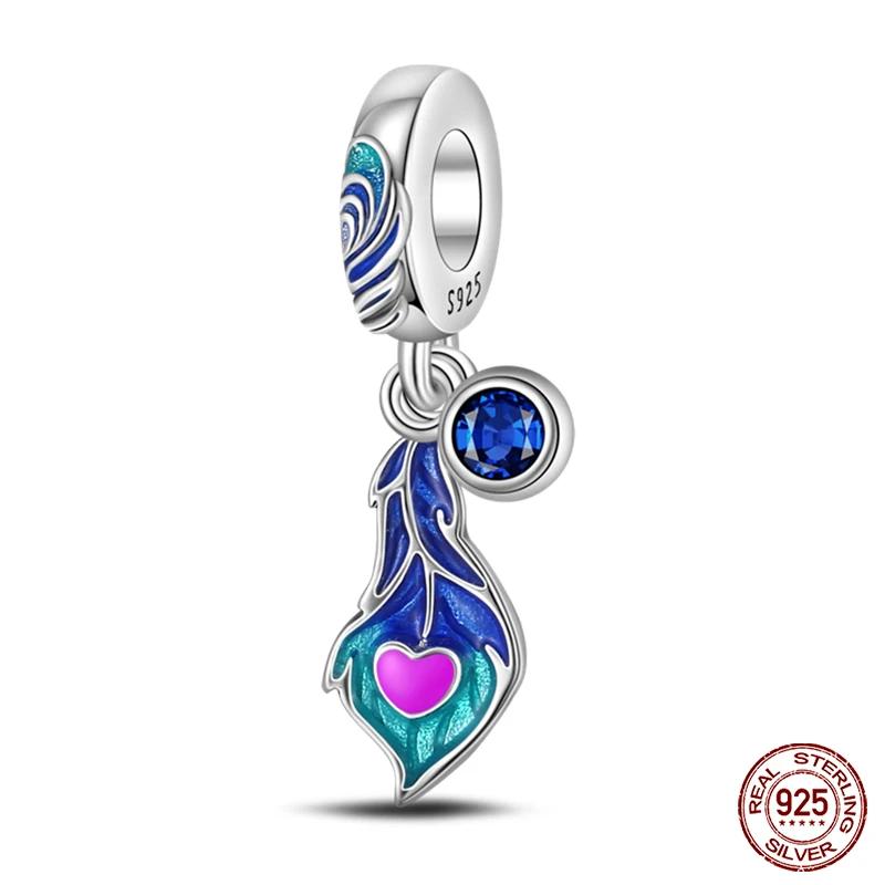 925 Sterling Silver Feather Colored Zircon Mask Beads Charms Pendants for Women Fit 925 Original Bracelets DIY Jewelry