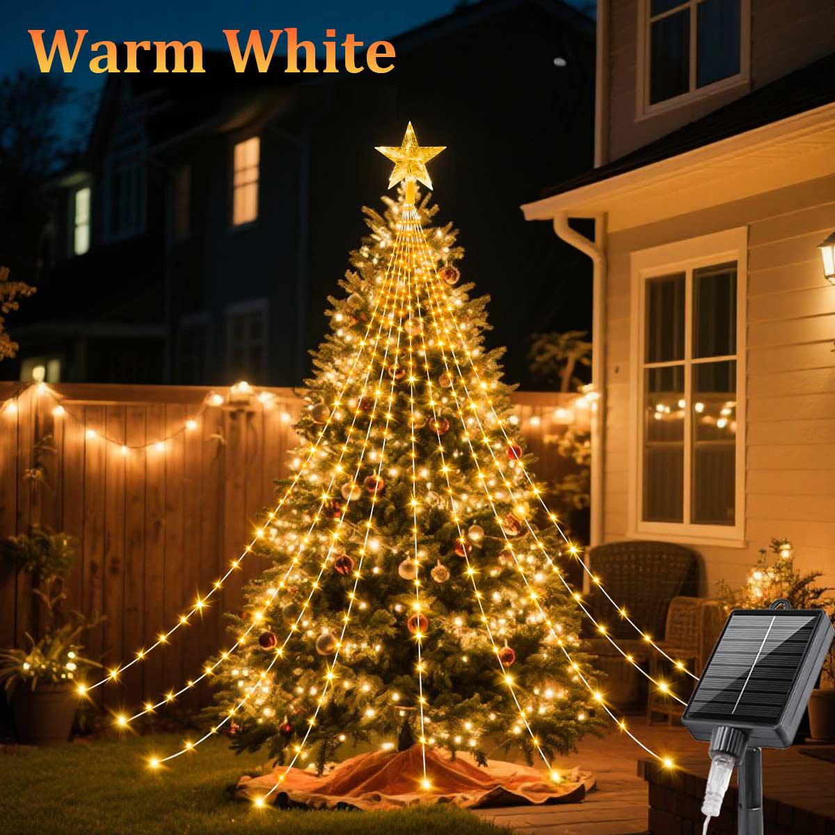 

2025 Christmas Lights LED Outdoor Solar Light 8 Modes Waterproof Star Fairy Lights For Garden Wedding Room Decoration 2m теплим білим кольором