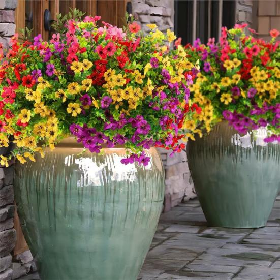 Yousheng 7 Stems Artificial Violets Flowers Faux Silk Violets Bouquet UV Resistant Outdoor Fake Bloom for Vase Home Garden Wedding Decor