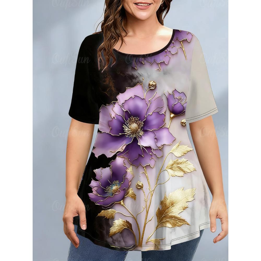 Ladies Summer Printed Large Loose Casual T-shirt Fashionable Comfortable Soft Breathable Short Sleeved T-shirt