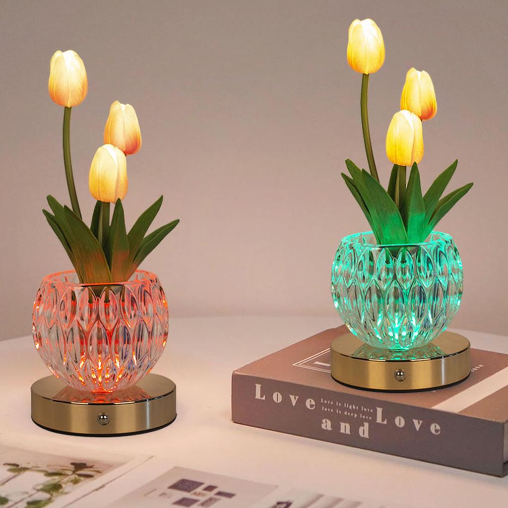 Tulpen Nachttischlampe Wiederaufladbar Blume Nachttisch Touch Lampe Umgebungslicht Geburtstagsgeschenke für Frauen Muttertagsgeschenke