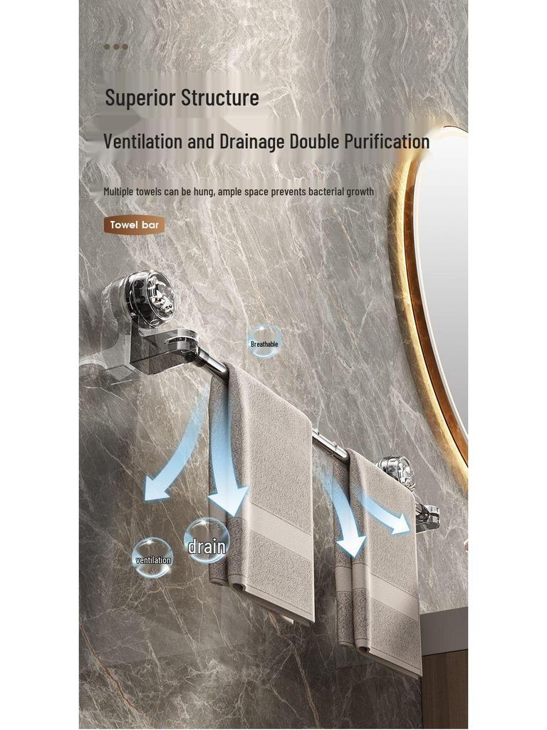 Retractable No-Drill Suction Cup Towel Rack - Strong Stainless Steel Hanger for Bathroom Storage