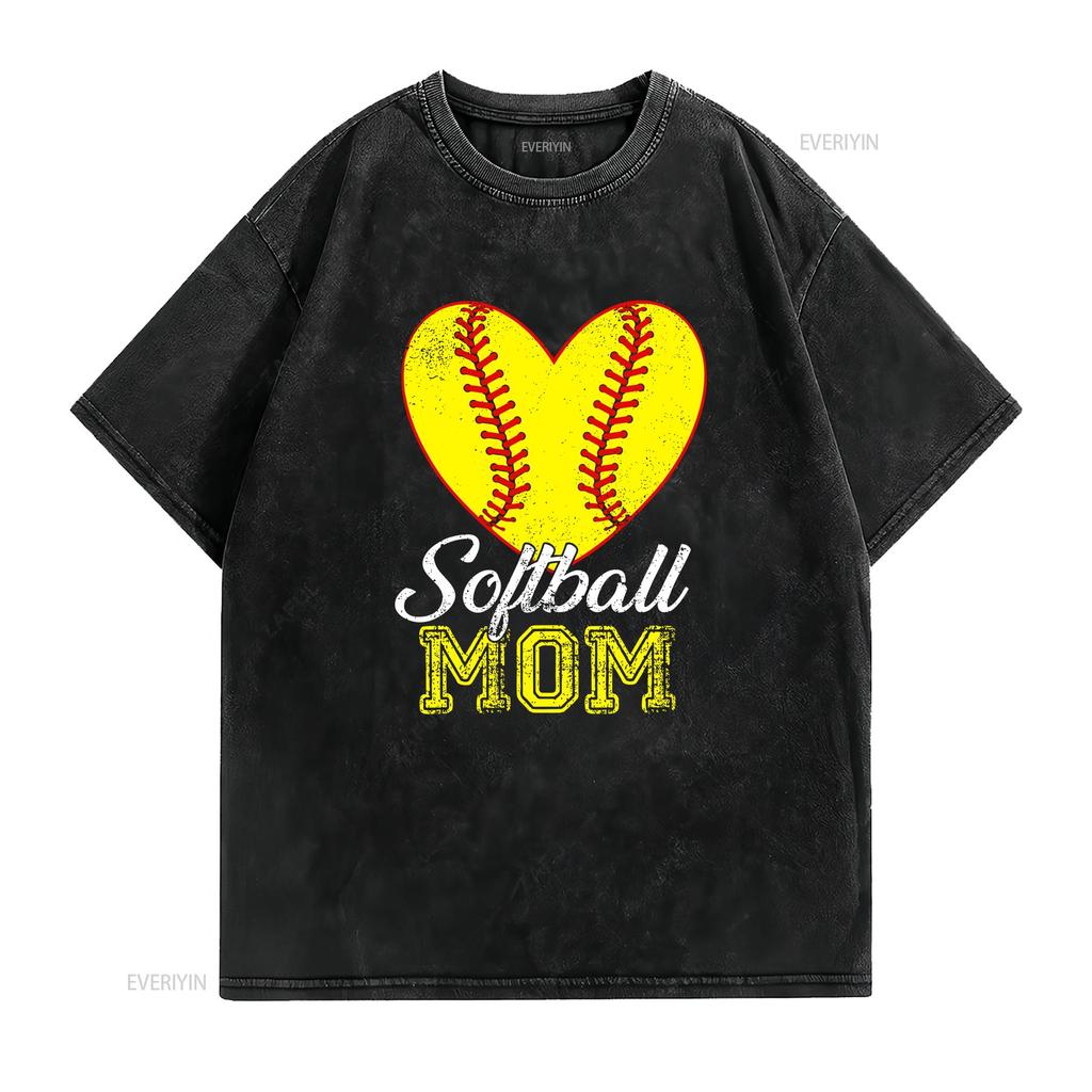 Softball Mama T-Shirt Herz Damen Spieltag vintage gewaschen Lässig Streetwear Mode Stilvolle Designer Kleidung Grafik Leicht