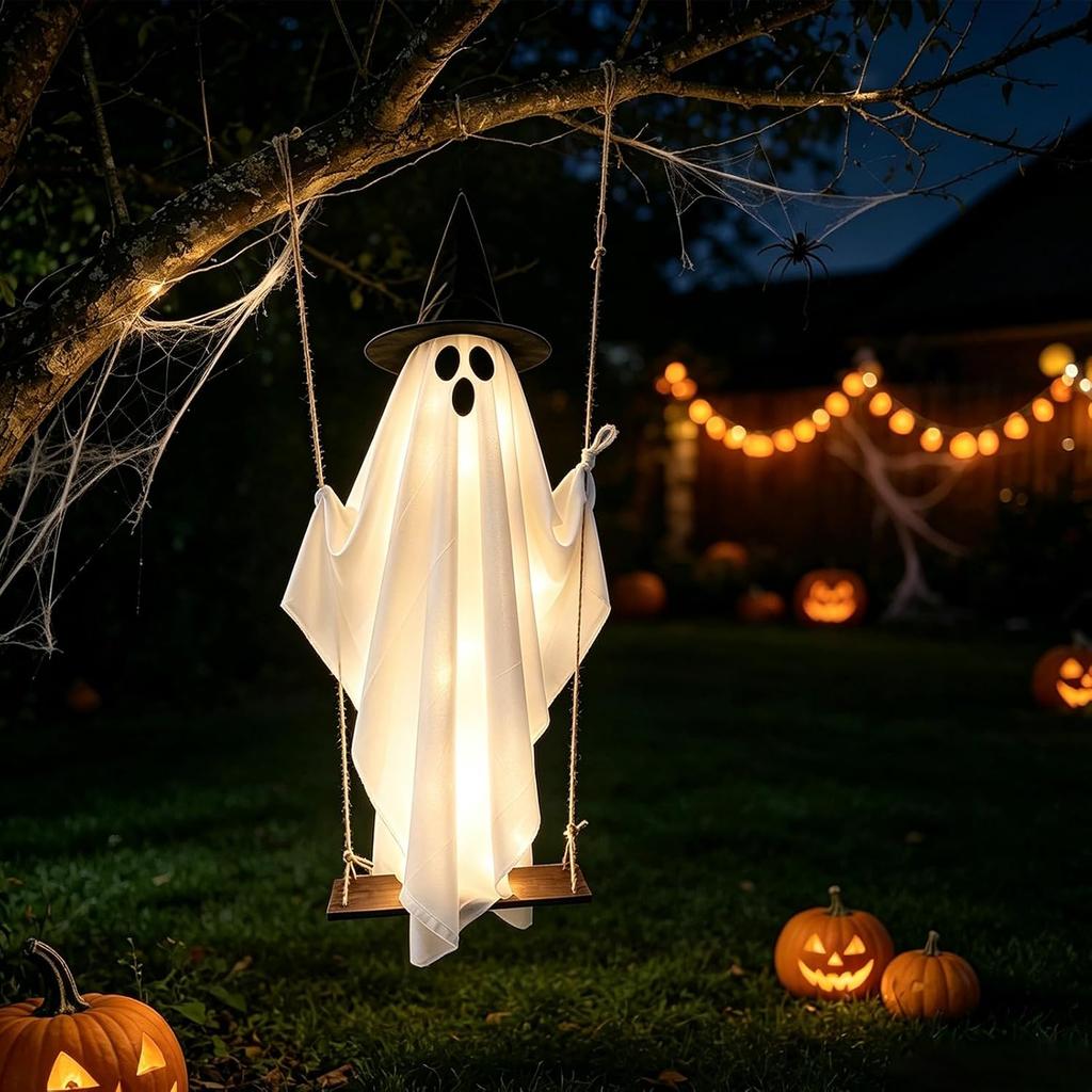 100 cm Halloween Decoratieve Geest Hangende Geest Decoratie met Feeënlampjes
