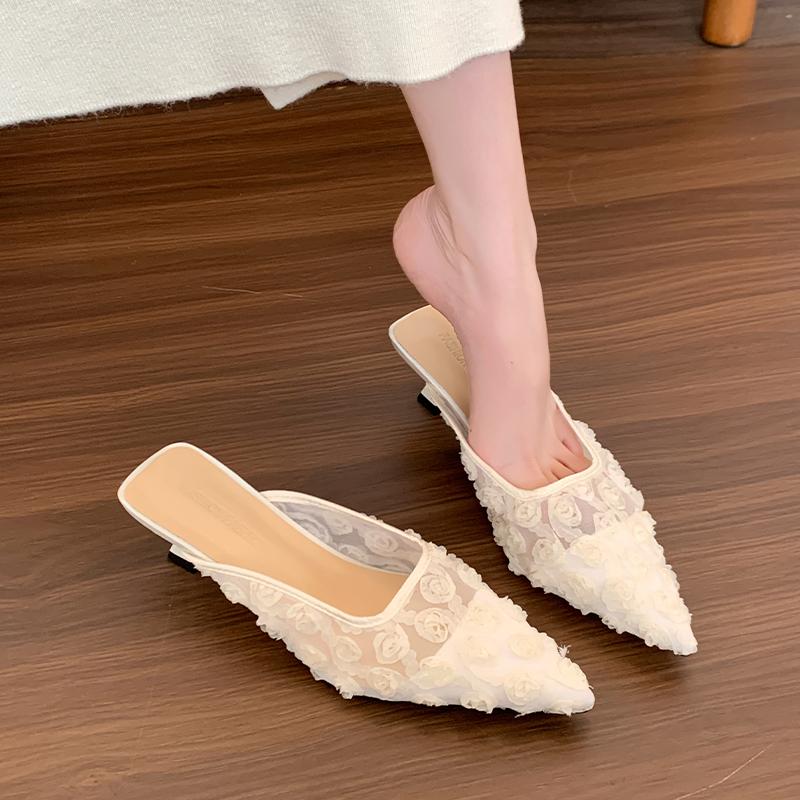 New Style Popular Small Fragrant Wind High Heel Half Slippers Spring/summer Vintage High Heels Gentle Single Shoe Sequined Shoes