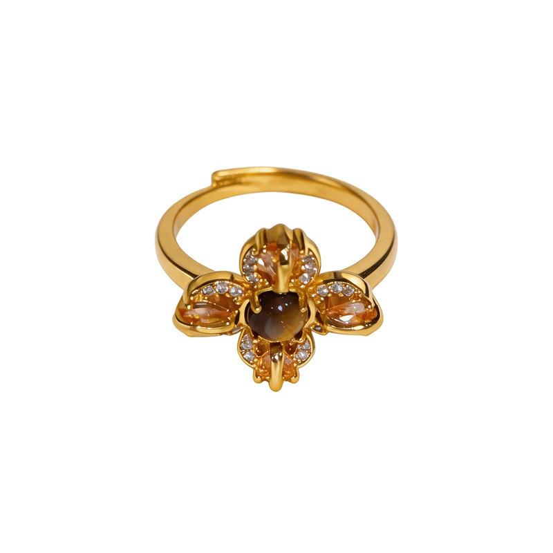 Elegant Flower Design 24k Gold Plated Zircon Ring For Women Fashion Jewelry