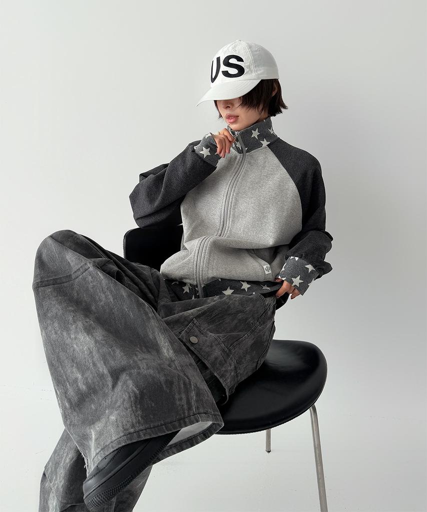 The Green Lab Star Raglan Zip-Up [Melange Gray]