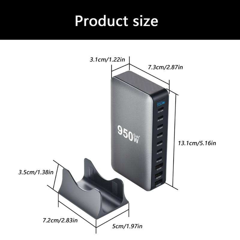10-Port USB-C-Ladegerät 950W Netzteil Gans Technology Intelligenter Chip ABS-Gehäuse Für Smartphones Laptops Tablets