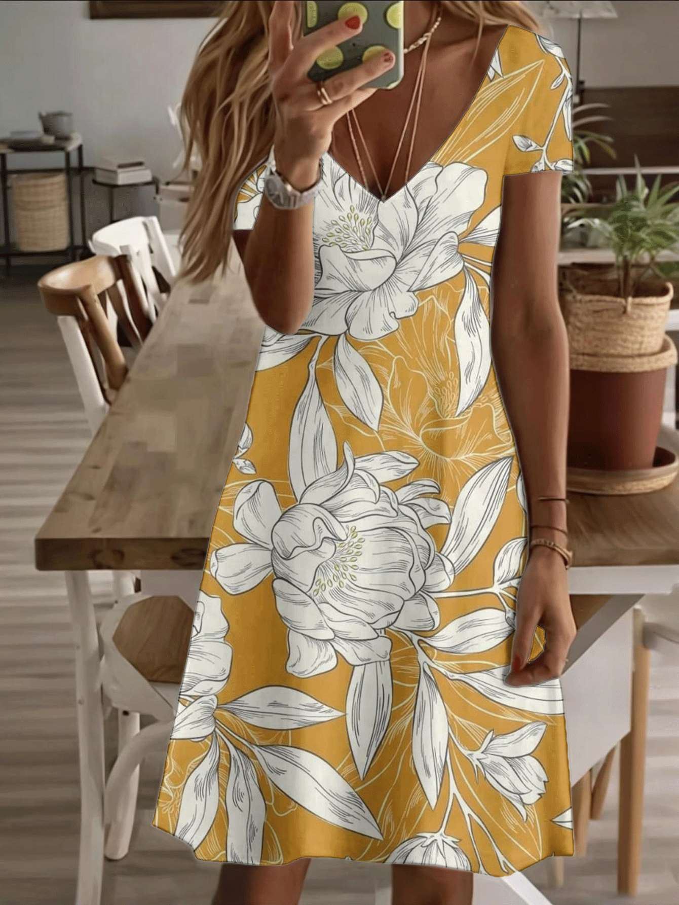 

Vneck shortsleeve midi dress sunflower floral print pattern 3D highquality printing longlasting casual fashion elegant summer outfit breathable soft f L дубильна кора