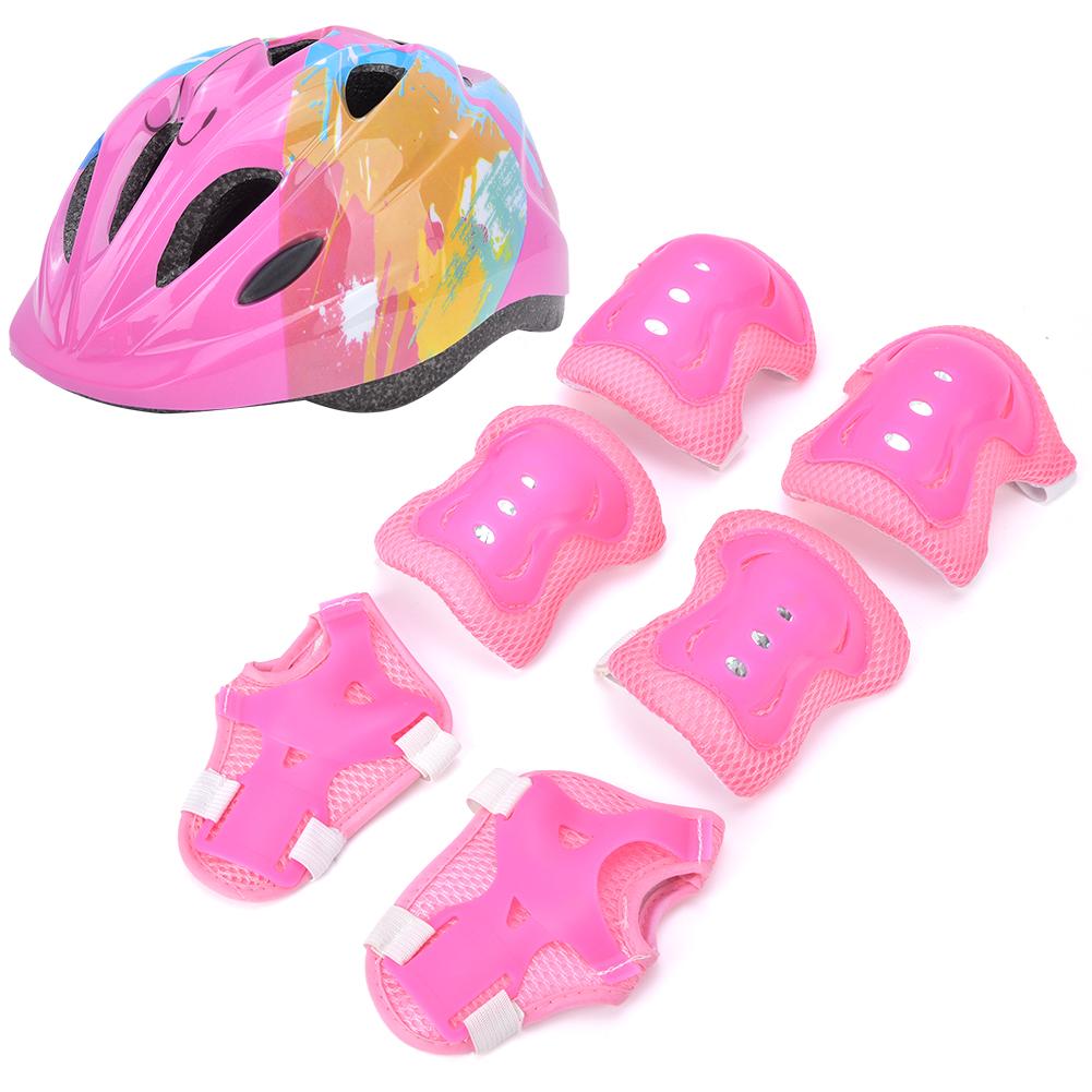 7pcs Kids Skating Bike Protective Gear Set Safety Helmet Knee Elbow Wrist PadPink Colorful Kids