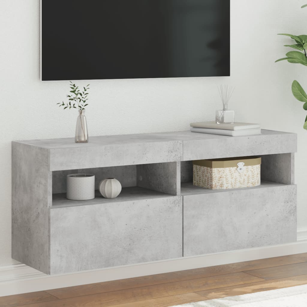 Wall Mounted TV Cabinet with RGB LED Lighting Concrete Grey 100 x 30 x 40 cm