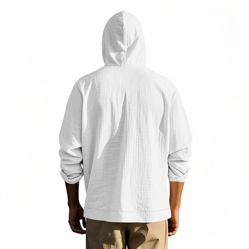 Spring and Summer New Men's Hooded Long-sleeved Shirts with Patch Pockets Casual Outer Tops