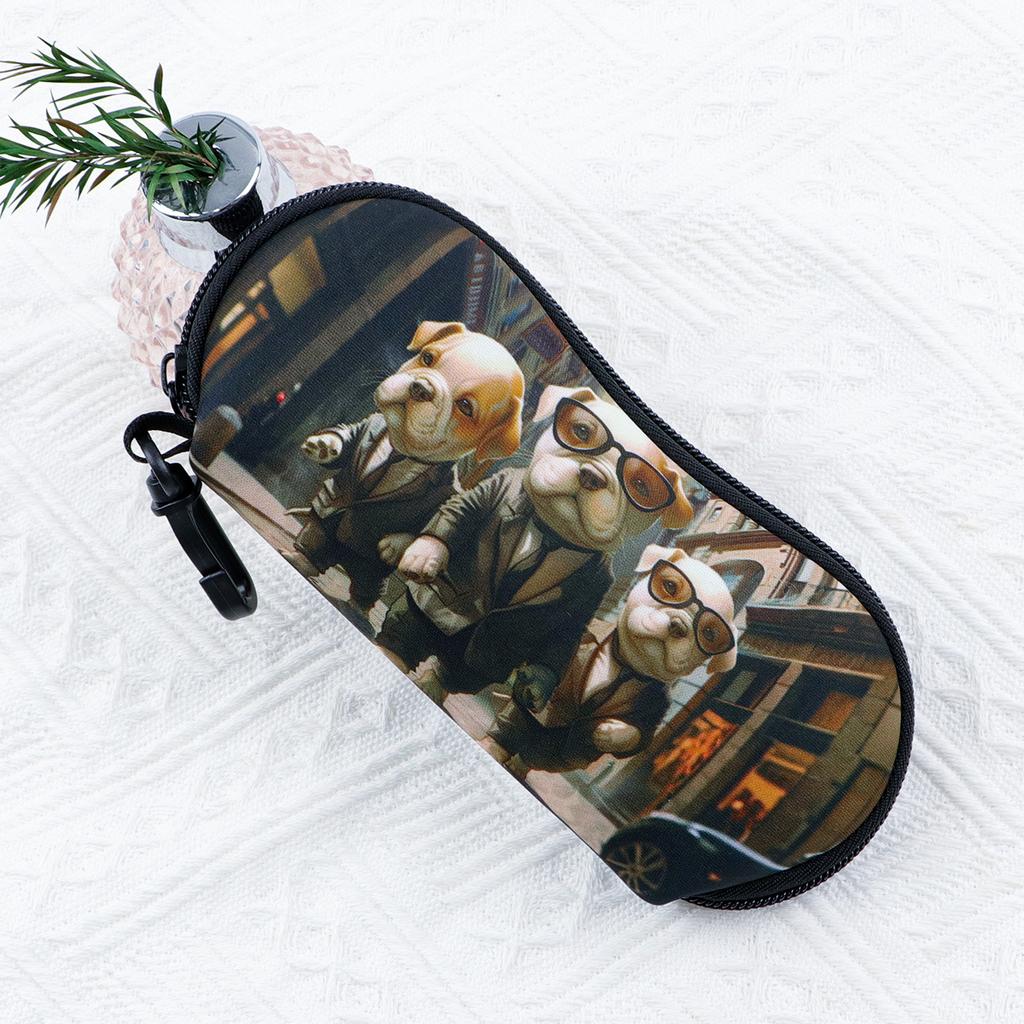 Cute Cat Dog Sunglasses Case Soft Neoprene Glasses Case With Carabiner Clip Portable Protective Eyeglass Pouch Travel Gift