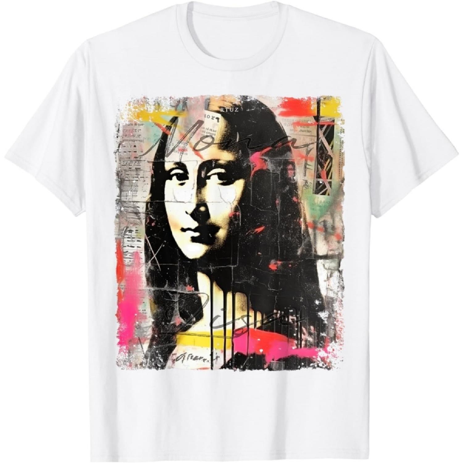 HARCEWBK Abstract Graffiti Art Leonardo Da Vinci Art Mona Lisa T-Shirt XXXXXL белый
