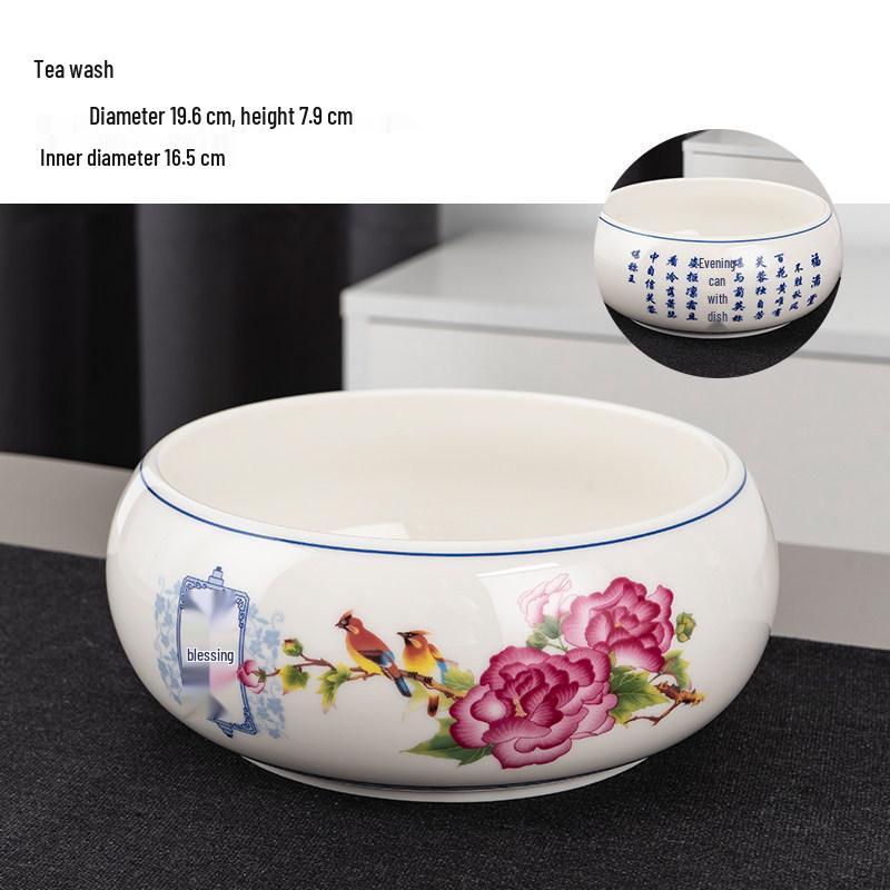 Large Chinese Style Blue and White Porcelain Tea Wash Basin and Cup Washer with Lan Ting Xu Calligraphy - Retro Ceramic Brush Washer