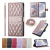 Crossbody Card Solt Wallet Leather Case For Samsung Galaxy S25 Ultra A16 A36 A56 A55 A15 S24 Plus S23 FE Grid Lanyard Flip Cover
