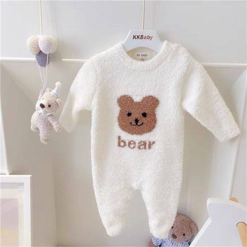 

Baby Jumpsuit Autumn and Winter Cute Soft Pajamas Baby Long-Sleeved Romper Kidsren s Thickeneded Warm One-Piece Romper Rice White 66