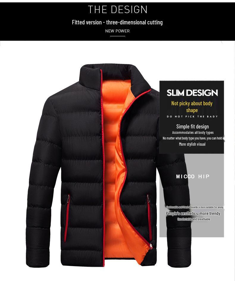 Men's Stand Collar Thickened Jacket - Large Sizes, Autumn/Winter Style, Cotton Casual Wear