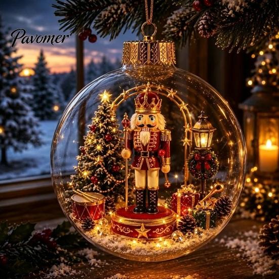Year Round Home Accent Lighted Clear Christmas Ball Ornaments, Cute Santa Claus/Tree/Snowman/Angel Figure Inside Acrylic Hanging Decor The Xmas