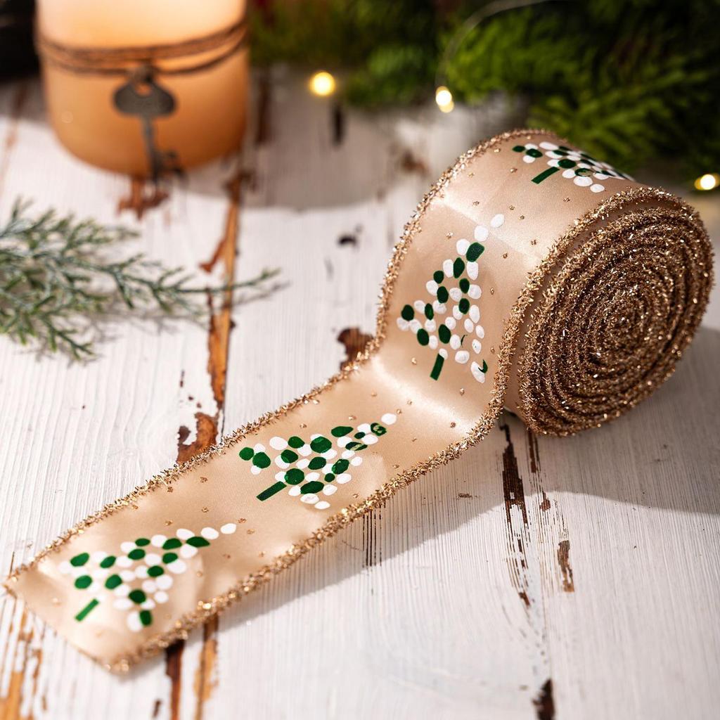 Christmas Wreath Ribbon 2 Rolls Wired Edge Tree Decoration Holiday Crafts Wrapping Ribbon For Party Stairs Window Garden Garland