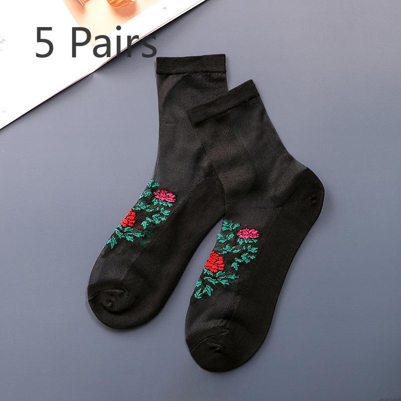 5 Pairs of Women's Summer Thin Fashion New Flower Tube Crystal Stockings
