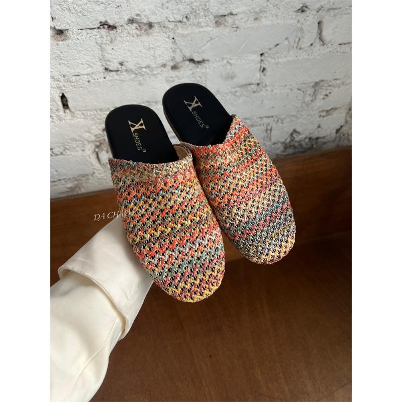 

Niche retro flat-bottomed bag head half slippers women s new summer wear casual one-pedal shoes half drag 40