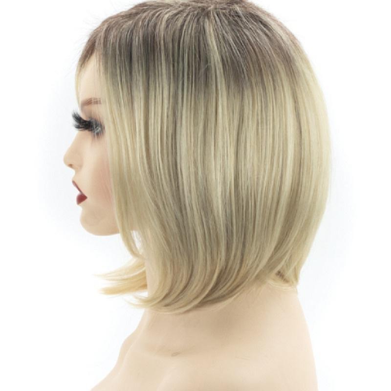 Synthetic Ombre Blonde Wigs Ladies Wig with Bangs Natural Soft Short Straight Hair Bob Cut Wig Daily Costume Party Use