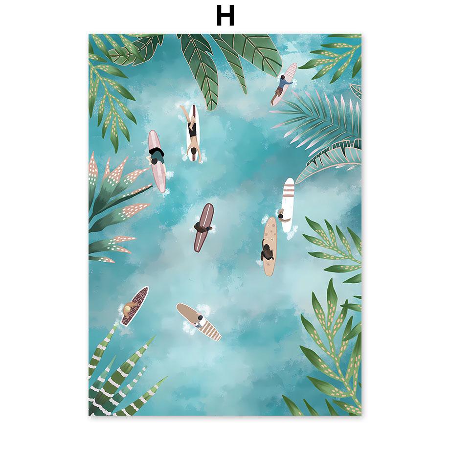 Boho Abstract Girl Lake Birds Leaf Illustration Wall Art Canvas Painting Nordic Poster And Prints Pictures For Living Room Decor