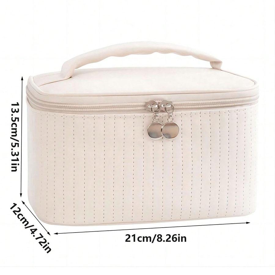 Make-up-Taschen für Frauen, Reise-Kulturtasche, süße Etuis, tragbare, einfarbige Make-up-Organizer-Box, Kosmetiktasche aus Leder